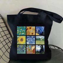 Mode Hohe Qualität Leinwand Einkaufstaschen Große Kapazität Van Gogh Ölgemälde Schulter Handtaschen Für Frauen