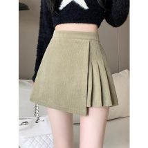 2023 Winter Cord Röcke Shorts Frau Vintage Plissee Rüschen Shorts Lose Breite Bein Kurze Hosen Für Frauen Grau Schwarz Culottes