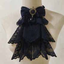 Dark Style Rhinestone Collar Flower Original Handmade Cross Lace Bib Lolita Clothing Accessories Gothic BowTie DetachableCollars