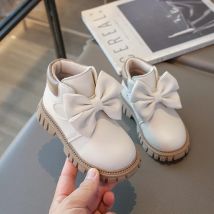 Mehrfarbige, vielseitige Mädchenstiefel mit flachem Absatz, niedrig geschnittene Schleife, rutschfeste und wasserdichte modische Winterstiefel aus Mikrofaserleder