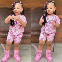 Set di abbigliamento estivo per bambina Top a maniche corte + Pantaloncini color arcobaleno Abbigliamento casual per bambini Ragazze per bambini 2 pezzi Abiti 8 anni