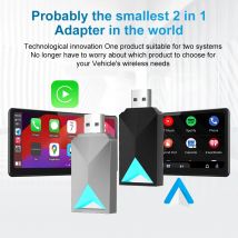 CarPlay Android Auto verkabelt mit kabellosem 2-in-1-USB-Dongle, automatische intelligente Systeme, kabelloser Adapter, Smart Mini AI Box FLIXIVI