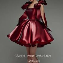 Dianru Mini Square Neck Prom Dress Off Shoulder Burgundy Homecoming Dresses Satin Girly A Line 15 Quinceanera Dresses Customized
