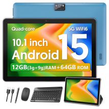 Tavoletta BAKEN da 10 pollici, Android 15, processore quad-core, 64 GB di RAM, memoria espandibile da 1 TB, doppi altoparlanti, set tastiera e mouse