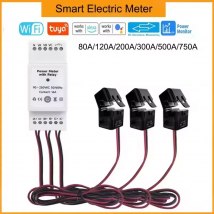 Tuya WiFi 3-Phasen-Stromzähler 80A/120A/200A/300A/500A Bidirektionale Energie KWH Instrumentenmonitor mit 3CTs Relais