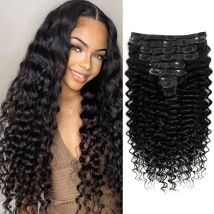 Extensiones de Cabello con Clip para mujer, cabello humano Real de onda profunda, rizado grueso a extremos, 120G, 240G por juego, negro Natural, 18 Clips