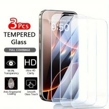 3 Packungen Displayschutzfolie aus gehärtetem Glas für iPhone 16 15 14 13 12 11 Pro Max, Anti-Fingerabdruck, HD-Klarheit, glattes Touch-Glas