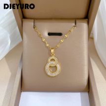 Dieyuro 316l Edelstahl Crossover Kreise Anhänger Halskette für Frauen Mädchen neue Luxus Choker Charm Kette Schmuck Geschenk Party