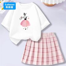 Kawaii Ballerina Dance Print Mädchen T-shirt Falten Rock Zwei Stück Set Schöne Student Sommer Mode Druck Schuluniform Neue