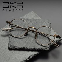 OKH Männer Ultraleichte Titan Brille Runde Rahmen Retro Lesen Blau Licht Blockieren Gläser Benutzerdefinierte Brillen T55