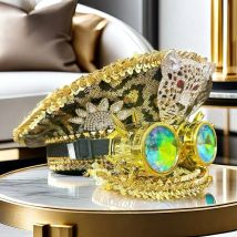 Leopardenkopf Gold Festival Kapitän Hut Steampunk Militärmütze Maskerade Unisex Brille Musik Festival Sergeant Hut Cosplay