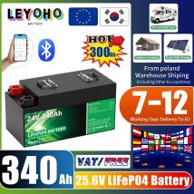 Akumulator LiFePO4 24V 340Ah 8.7Kwh 6000+ Cykli Bluetooth 25.6V 300Ah 200Ah 100Ah Bateria Litowa do Domu, Solara, Kampera, Wózka Golfowego, Dostępna w Magazynie UE