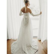 SoDigne A-line Lace Wedding Dresses Strapless Detachable Sleeves Bridal Dress Long Bride Gown vestidos de novia Customized