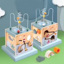 Cubo di attività in legno per i più piccoli 5in1 Forma animale Selezionatore Perline Labirinto Giocattoli educativi Montessori Bambino 6-12 mesi Giocattoli di apprendimento