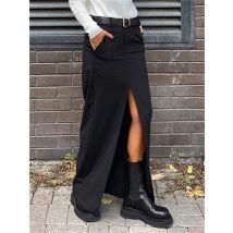 TARUXY Schwarz Lange Rock Für Frauen Casual Streetwear Hohe Taille Schlank Bodycon Röcke Split Out Damen Grund Gerade Maxi Rock