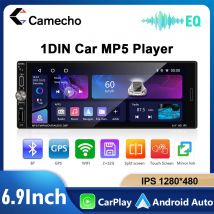 Camecho 6.9 '' Autoradio Android 1 Din 2 + 32G Lettore video multimediale Wireless Carplay Android Auto Bluetooth Mirrorlink GPS WIFI