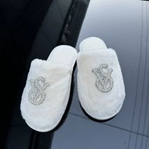 Baotou Wełniane Kapcie Bawełniane Damskie Jesienno-Zimowe Nowe Ciepłe Kapcie Domowe Kapcie z Perłami Modne Damskie Buty Wierzchnie