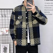 Neue dick karierte Hemdjacke für Herren für den Frühling 2025, lässige und modische Streetwear, einreihiges Slim-Fit-Hemd