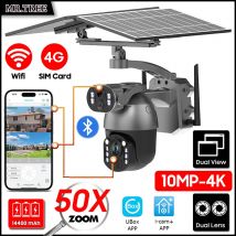 10MP 4K 50X Optical Zoom Video Solar Camera 4G SIM CCTV Outdoor SurveillanceWiFi Home Security PTZ Motion Detect IP Tracking Cam
