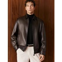 Vintage hochwertige Herren-Jacke aus echtem Leder, italienischer Stil, Streetwear, lässig, Reißverschluss, Umlegekragen, Schafskim, kurze Mäntel
