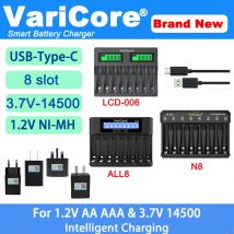 VariCore LCD-006/N8/ALL8 Caricabatteria intelligente a 8 slot portatile per 1,2 V NI-MH Ni-Cd AA AAA 3,7 V 14500