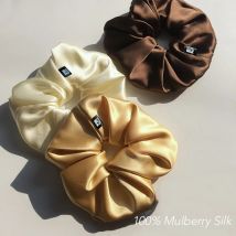 Extra Large Scrunchies for Women Girls 100% Mulberry Silk Big Oversized Elastic Bands Hair Bobble Ties Ropes Ponytail Holder