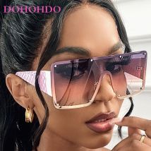 DOHOHDO 2025 Übergroße Vintage Randlose Metall-Sonnenbrille für Männer und Frauen Blaue Sonnenbrille mit Verlaufsgläsern Fahrbrille UV400 Trendprodukt