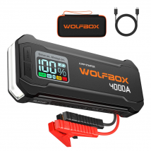 WOLFBOX JS24 4000A Rozrusznik Samochodowy, Rozruchowywacz Akumulatora 12V, 24000mAh do Silników Benzynowych 10L i Diesla 10L z Funkcją Booster i Światłem LED