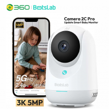 Botslab 3K 5MP Wifi 360 ° Telecamera di sicurezza intelligente Monitoraggio automatico AI Rilevazione umana e movimento Visione notturna Telecamera per bambini