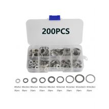 200pcs Aluminum Flat Washer Nut And Bolt Set Flat O-Ring Sealing Solid Gasket Hardware Accessories Kit M5/M6/M8/M10/M12/M14