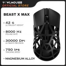 Mouse da Gaming Wireless WLMOUSE BEAST X Max in Lega di Magnesio, 42g, Switch Ottici Omron, Sensore PAW3395, Polling Rate 8K, Mouse per Esports
