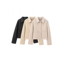 Weiche Damenjacke mit Taschen, Langarmmantel, Knopfleiste, Damenoberbekleidung, schicke Oberteile, Mode