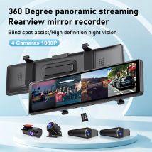 Adinkam 4CH 12 Inch Rearview Mirror Dash Cam Front,Rear and Side(Left Right) FHD 3*1080P Blind Spot Assist WDR WIFI G-sensor