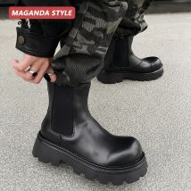 2023 neue Lederstiefel für Herren mit dicker Sohle und einer Höhe von 6 cm hohen, kurzen Chelsea-Stiefeln im britischen Stil