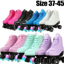Pu Leder Rollschuhe zweireihige Schuhe Frauen Männer Erwachsene zweizeilige Skates chuhe mit 4 Rädern Trainings schuhe lila grün