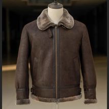 Denny&Dora Herren B3 Shearling Fliegerjacke – Vintage Leder Wintermantel, Shearling Jacke aus Schaffell