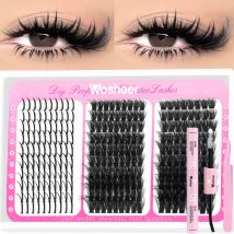 Zestaw do przedłużania rzęs WOSHEER Spikes Lash Clusters Kit Volume Individual Manga DIY z klejem i utrwalaczem do użytku domowego
