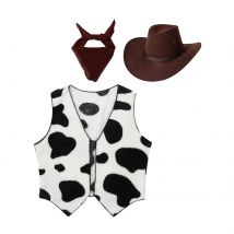 Halloween Cosplay Cowboy Cowgirl Costume Boys Girls Flannel Cow Printed Waistcoat Vest Tops with Bandanna Hat Set Fancy Clothes