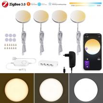 Zigbee 3.0 runde Dual-Weiß-LED-Unterschrankleuchte, CCT-Farbdimung, Sprach-/App-Steuerung für Kleiderschrank, Schlafzimmer für Alexa Goo