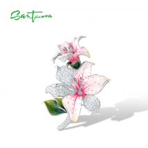 SANTUZZA Brosche aus 925er-Sterlingsilber für Damen, funkelnder weißer CZ, rosa Saphir, elegante Lili-Blume, edler Schmuck, handgefertigte Emaille