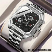Business Herren Quarzuhr Luxus klassische Edelstahlarmband Herren quadratische Uhr Kalender Armbanduhr