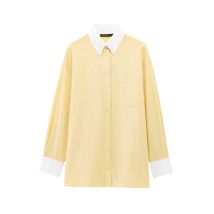 Gestreifte Damen-Hemden und Blusen, Frühling, Baumwolle, Patchwork, gerade, lange Ärmel, Taschen, bequeme Hemden, Damenbekleidung