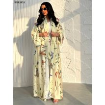 Siskakia New Dubai Leopard Print Open Abaya Muslim Woman Costume Hijab included Casual Loose Kaftan
