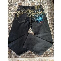 Y2k Retro Statue of liberty Diamonds Denim Pants Low Waist Straight Women Casual Wide Leg Jeans Harajuku Vintage Women Clothing