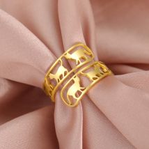 Skyrim Walking Cat Damenringe, Edelstahl, goldfarben, offener verstellbarer Ring, süßer Tierschmuck, Geschenk