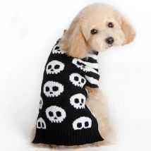 Welpen-Halloween-Pullover mit Totenkopf-Motiv, Halloween-Pullover, gestreift, gemütliche Hundepullover für kleine Hunde, warme Haustierkleidung für Herbst und Winter
