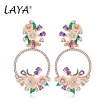 Laya Sterling Silber Mode natürliche Muschel Blume grünes Blatt Emaille aaaaa Zirkon Tropfen