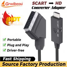 1080P SCART To HDMI-Compatible Video Audio Converter Adapter SCART Input To HDMI-Compatible Output for TV Sky Box STB Plug Play