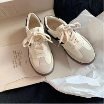 Meotina Frauen Echt leder Turnschuhe runde Zehen Wohnungen gemischte Farben Nähen Damenmode Schnür schuhe Frühling Herbst Grauweiß