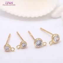 6PCS Neue Design 14K Gold Farbe Messing mit Zirkon Haken Loch Runde Stud Ohrringe Pins Hohe Qualität Schmuck zubehör